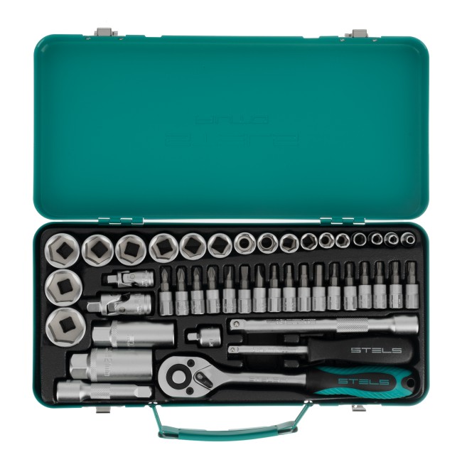 Набор торцевых головок с трещоткой 1/4"и 3/8" 44 предмета Stels
