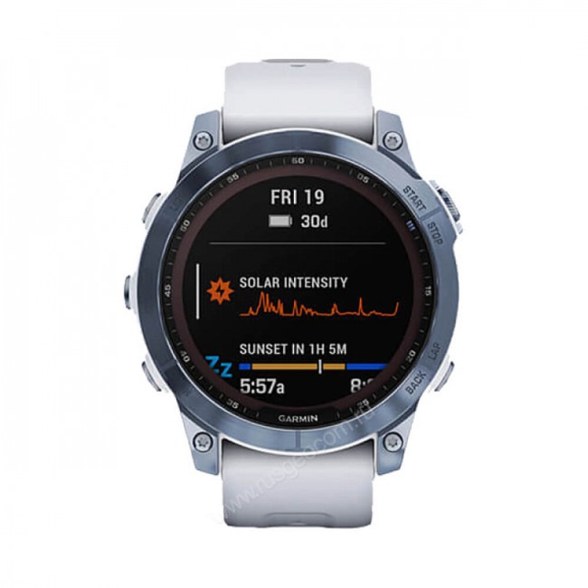 Часы Garmin Fenix 7 Sapphire Solar титановый синий минерал DLC с белым ремешком Часы Garmin Fenix 7 Sapphire Solar титановый синий минерал DLC с белым ремешком