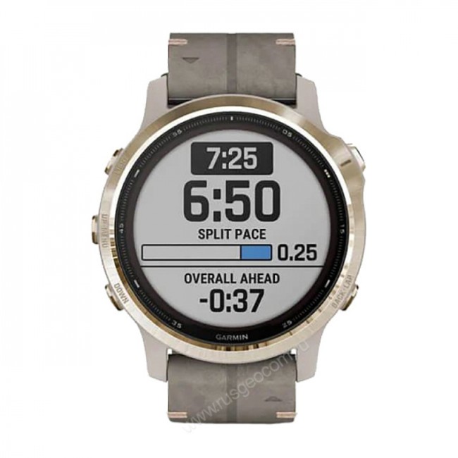 Часы Garmin Fenix 6S Pro Solar золотистый с серым замшевым ремешком Часы Garmin Fenix 6S Pro Solar золотистый с серым замшевым ремешком
