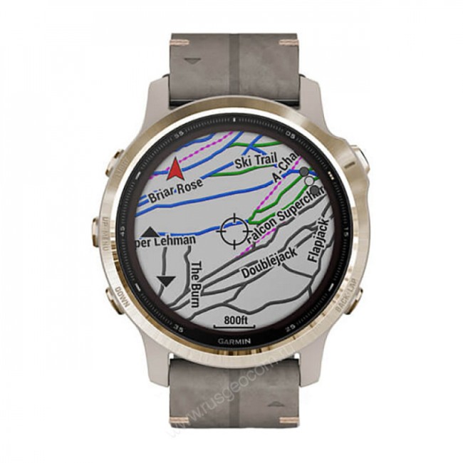 Часы Garmin Fenix 6S Pro Solar золотистый с серым замшевым ремешком Часы Garmin Fenix 6S Pro Solar золотистый с серым замшевым ремешком