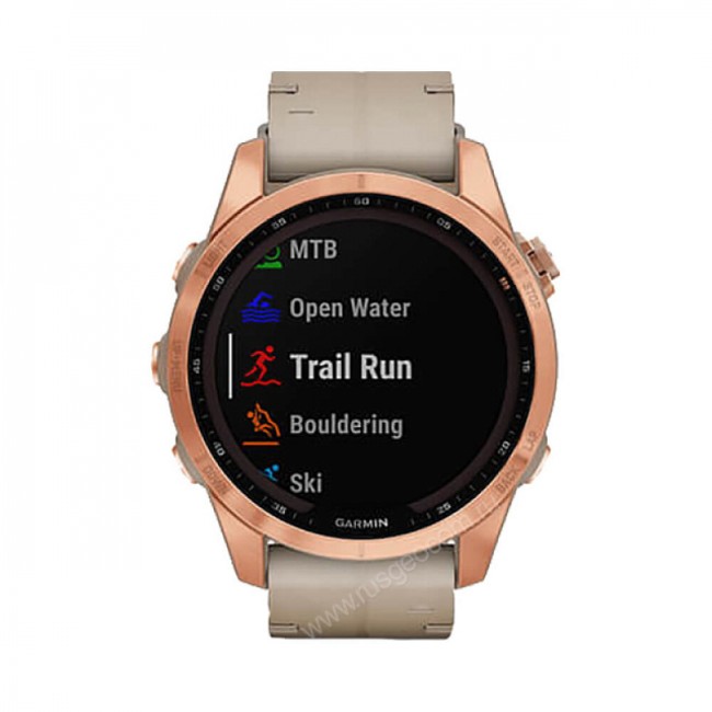 Часы Garmin Fenix 7S Sapphire Solar титановый цвета розовое золото с песчаным кожаным ремешком Часы Garmin Fenix 7S Sapphire Solar титановый цвета розовое золото с песчаным кожаным ремешком