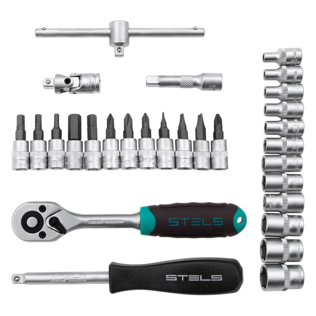 Набор инструментов, 1/4", CrV 29 предметов Stels Набор инструментов, 1/4", CrV 29 предметов Stels